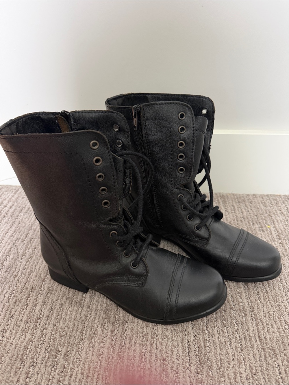 Black Lace-Up Combat Boots - Women's